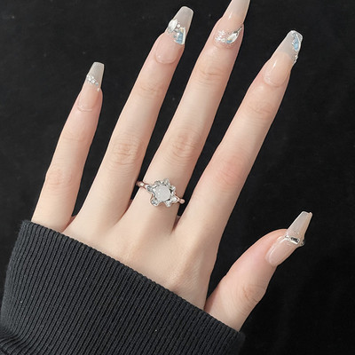 Szabálytalan rózsaszín kristály szívgyűrűk kreatív Y2K kék opál összetört szív pár gyűrűk grunge lila rózsaszín cirkon nyitott gyűrűk ékszerek