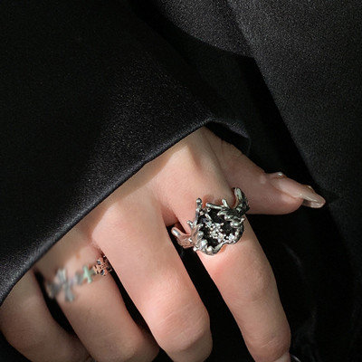 Szabálytalan rózsaszín kristály szívgyűrűk kreatív Y2K kék opál összetört szív pár gyűrűk grunge lila rózsaszín cirkon nyitott gyűrűk ékszerek