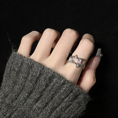 Szabálytalan rózsaszín kristály szívgyűrűk kreatív Y2K kék opál összetört szív pár gyűrűk grunge lila rózsaszín cirkon nyitott gyűrűk ékszerek