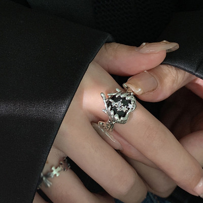 Szabálytalan rózsaszín kristály szívgyűrűk kreatív Y2K kék opál összetört szív pár gyűrűk grunge lila rózsaszín cirkon nyitott gyűrűk ékszerek