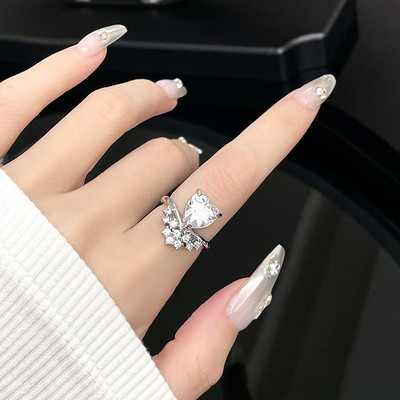 Szabálytalan rózsaszín kristály szívgyűrűk kreatív Y2K kék opál összetört szív pár gyűrűk grunge lila rózsaszín cirkon nyitott gyűrűk ékszerek