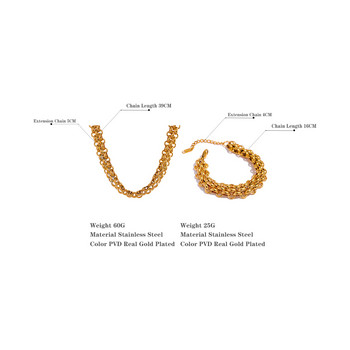 Yhpup Водоустойчива позлатена неръждаема стомана Метална кубинска верига Изявление Колие Комплект гривни Чар Модни бижута Жени