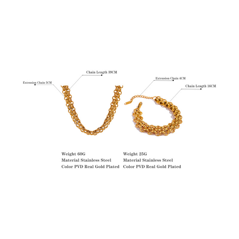 Yhpup vízálló 18 karátos aranyozott rozsdamentes acél kubai lánc nyilatkozat nyaklánc karkötő szett Báj divat ékszerek női