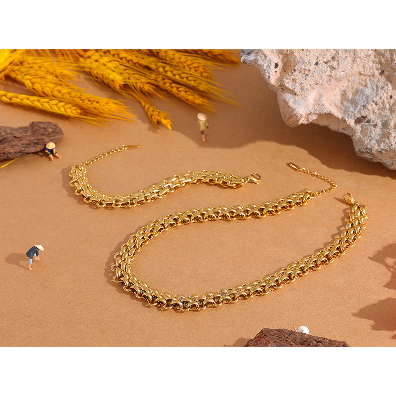 Yhpup vízálló 18 karátos aranyozott rozsdamentes acél kubai lánc nyilatkozat nyaklánc karkötő szett Báj divat ékszerek női