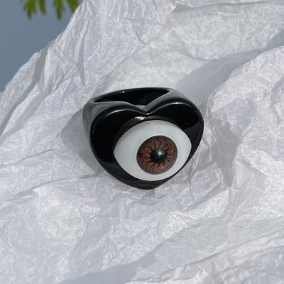 Novo Gothic Punk Šareno Ljubavno Srce Evil Eye Smola Akrilno Prstenje za Žene Smiješne Boje Boje Lucky Eye Prsten Nakit Pokloni