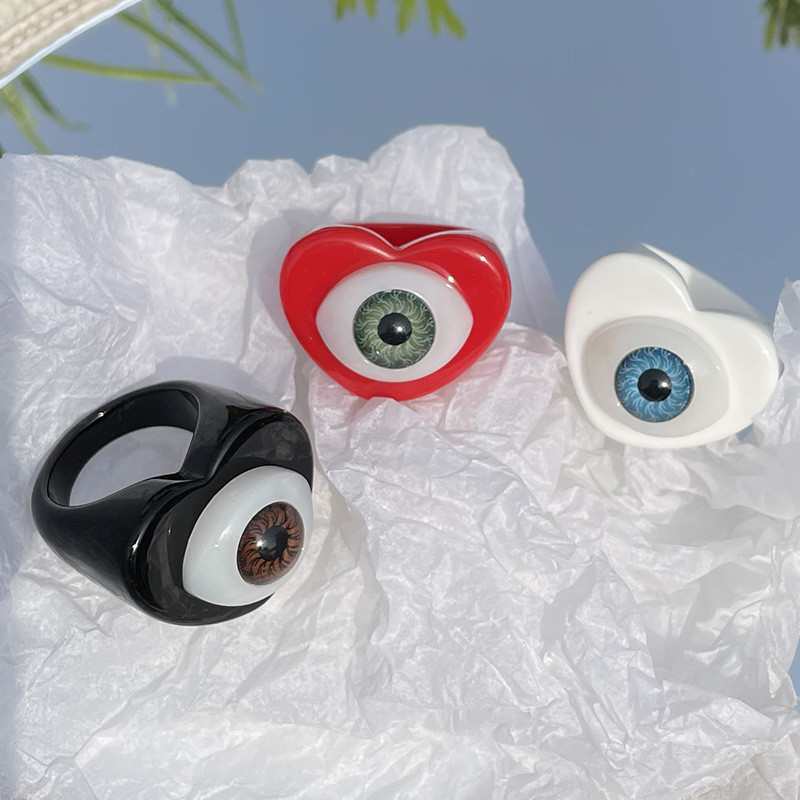 Novo Gothic Punk Šareno Ljubavno Srce Evil Eye Smola Akrilno Prstenje za Žene Smiješne Boje Boje Lucky Eye Prsten Nakit Pokloni