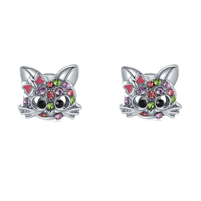 Set de bijuterii pentru pisici de cristal de modă, drăguț, animale curcubeu, pisică, roz, albastru, inele, colier pentru femei, fete, accesorii de bijuterii