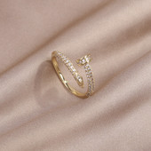 Inel geometric simplu, placat cu aur de 14K, zircon AAA Inel ajustabil cu deschidere de zi cu zi pentru femei elegant