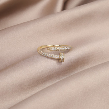 Απλό γεωμετρικό δαχτυλίδι AAA 14 καρατίων με πραγματικό χρυσό Κομψό ρυθμιζόμενο ανοιγόμενο δαχτυλίδι για καθημερινή εργασία για γυναίκες
