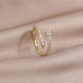 14K истинско златно покритие AAA Циркон Опростен геометричен пръстен Елегантен дамски ежедневен работен отварящ се регулируем пръстен