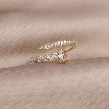 14K истинско златно покритие AAA Циркон Опростен геометричен пръстен Елегантен дамски ежедневен работен отварящ се регулируем пръстен