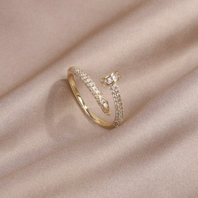 14K истинско златно покритие AAA Циркон Опростен геометричен пръстен Елегантен дамски ежедневен работен отварящ се регулируем пръстен