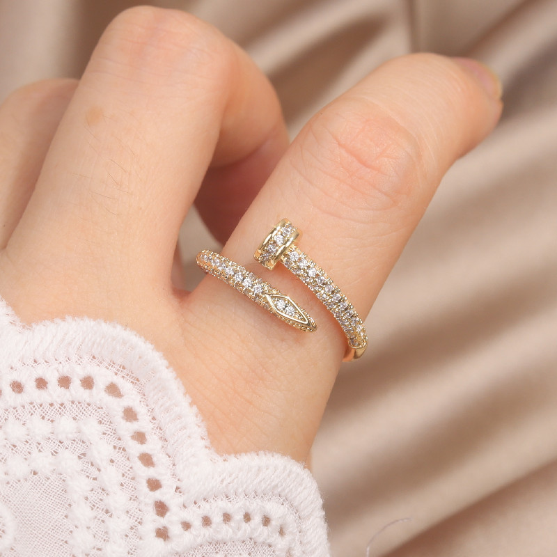 Inel geometric simplu, placat cu aur de 14K, zircon AAA Inel ajustabil cu deschidere de zi cu zi pentru femei elegant