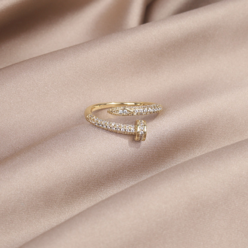 Inel geometric simplu, placat cu aur de 14K, zircon AAA Inel ajustabil cu deschidere de zi cu zi pentru femei elegant
