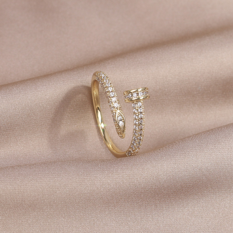 Inel geometric simplu, placat cu aur de 14K, zircon AAA Inel ajustabil cu deschidere de zi cu zi pentru femei elegant