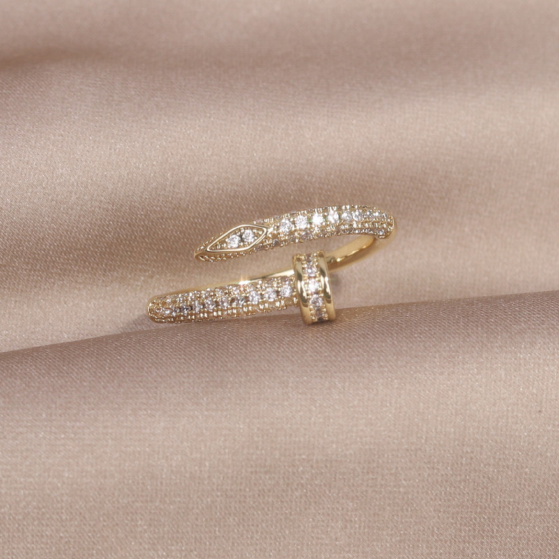 Inel geometric simplu, placat cu aur de 14K, zircon AAA Inel ajustabil cu deschidere de zi cu zi pentru femei elegant