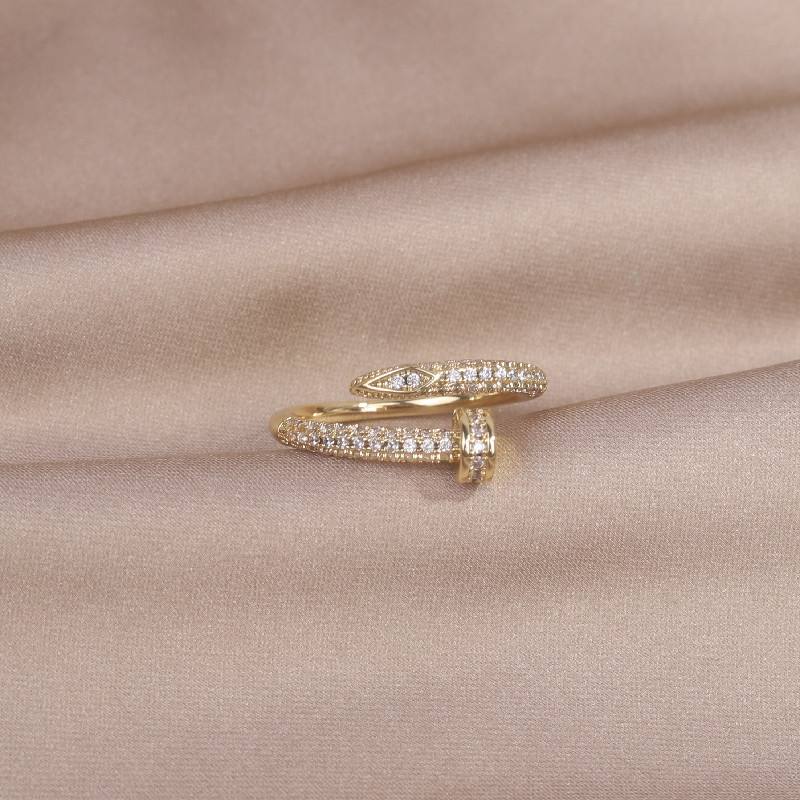 Inel geometric simplu, placat cu aur de 14K, zircon AAA Inel ajustabil cu deschidere de zi cu zi pentru femei elegant