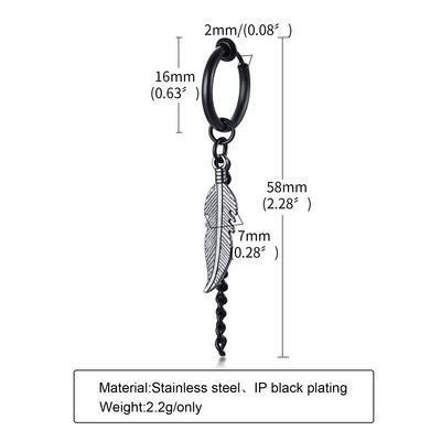 Vnox Punk Clip Férfi Fülbevaló Női, Fekete Rozsdamentes Acél fülbevaló, Gothic Rock Hiphop Karika Kör fülbevaló 1 db