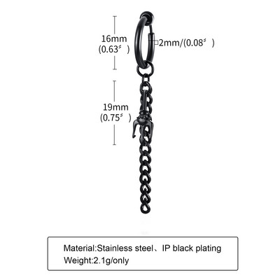 Vnox Punk Clip Férfi Fülbevaló Női, Fekete Rozsdamentes Acél fülbevaló, Gothic Rock Hiphop Karika Kör fülbevaló 1 db