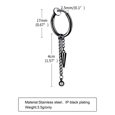 Vnox Punk Clip Férfi Fülbevaló Női, Fekete Rozsdamentes Acél fülbevaló, Gothic Rock Hiphop Karika Kör fülbevaló 1 db