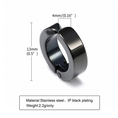 Vnox Punk Clip Férfi Fülbevaló Női, Fekete Rozsdamentes Acél fülbevaló, Gothic Rock Hiphop Karika Kör fülbevaló 1 db