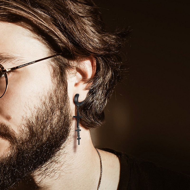 Vnox Punk Clip Férfi Fülbevaló Női, Fekete Rozsdamentes Acél fülbevaló, Gothic Rock Hiphop Karika Kör fülbevaló 1 db