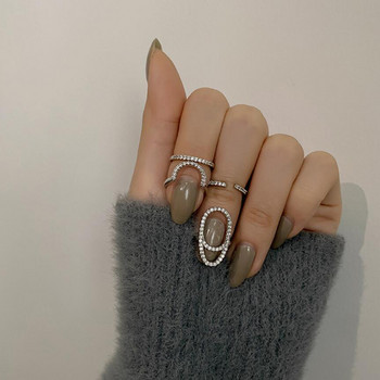 Coconal Fashion Gothic Μεταλλική Γραμμή Λεπτά Δαχτυλίδι Νυχιών για Κορίτσια Γυναικείες Punk Rhinestone Προστατευτικό κάλυμμα Fidget Ring κόσμημα