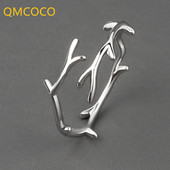 QMCOCO Simple Branch Leaf Thin Ring Сребърен цвят Отворен регулируем пръстен за жени Момичета Модерни модни бижута за пръсти Парти подаръци