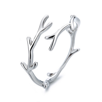 QMCOCO Simple Branch Leaf Thin Ring Сребърен цвят Отворен регулируем пръстен за жени Момичета Модерни модни бижута за пръсти Парти подаръци