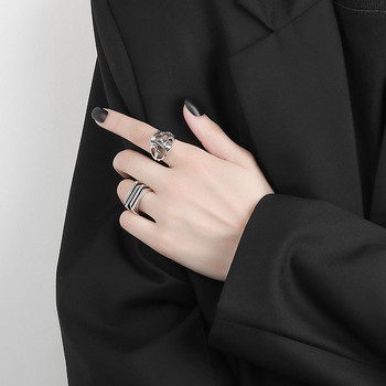 LIVVY Сребърен пръстен с неправилна куха повърхност, модни женски бижута, ретро парти декорация