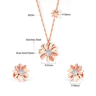 серьги Ékszerkészletek Virágok Medálos nyaklánc fülbevalók Rozsdamentes acél készletek Női Arany színű 2021 Divatos nagykereskedelem