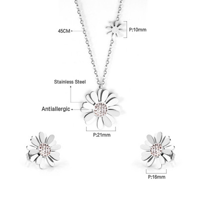 серьги Ékszerkészletek Virágok Medálos nyaklánc fülbevalók Rozsdamentes acél készletek Női Arany színű 2021 Divatos nagykereskedelem