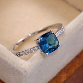 Huitan Square Blue Series Stone Women Ineles Simple Minimalist Pinky Accesorii Inel Band Elegante Logodna Bijuterii Inele