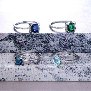 Huitan Square Blue Series Stone Women Rings Simple Minimalist Pinky Accessories Ring Band Елегантни годежни бижута Пръстени