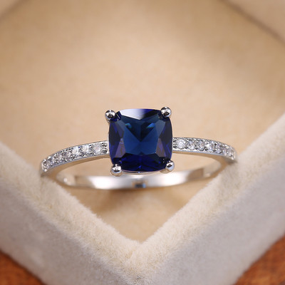 Huitan Square Blue Series Stone Women Ineles Simple Minimalist Pinky Accesorii Inel Band Elegante Logodna Bijuterii Inele