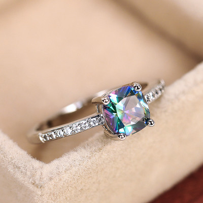 Huitan Square Blue Series Stone Women Ineles Simple Minimalist Pinky Accesorii Inel Band Elegante Logodna Bijuterii Inele