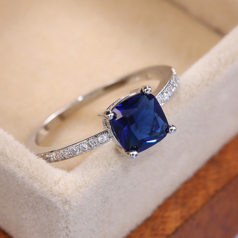 Huitan Square Blue Series Stone Women Ineles Simple Minimalist Pinky Accesorii Inel Band Elegante Logodna Bijuterii Inele