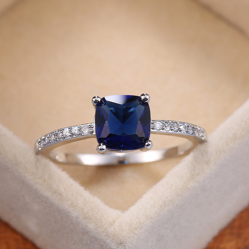 Huitan Square Blue Series Stone Women Ineles Simple Minimalist Pinky Accesorii Inel Band Elegante Logodna Bijuterii Inele
