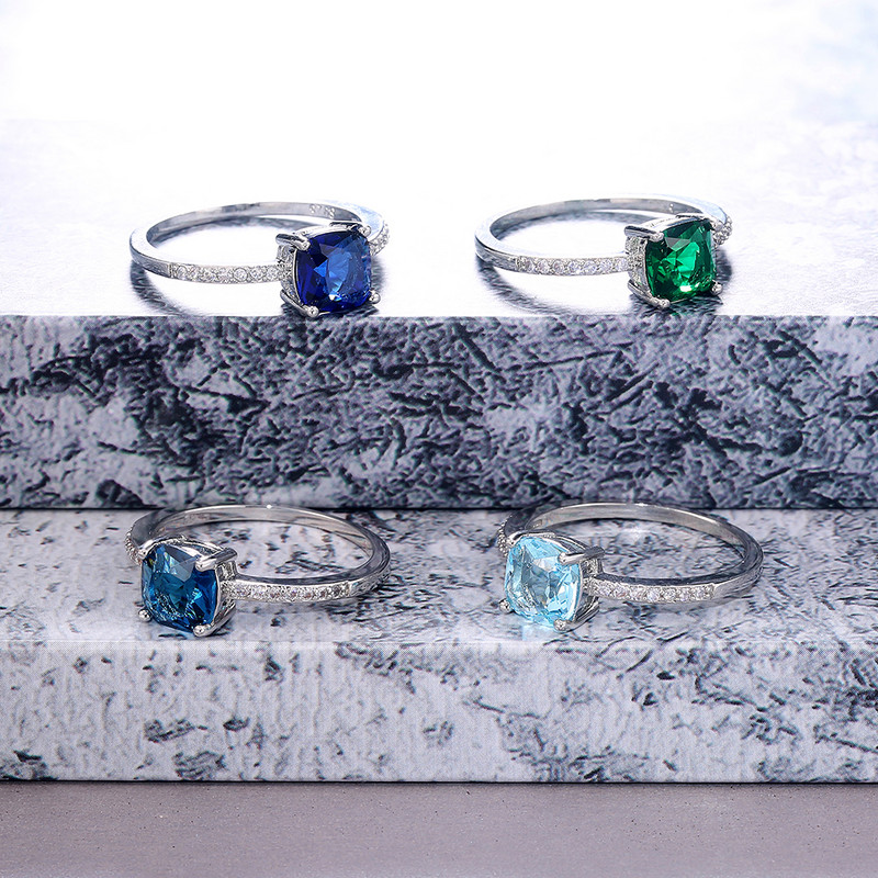 Huitan Square Blue Series Stone Women Ineles Simple Minimalist Pinky Accesorii Inel Band Elegante Logodna Bijuterii Inele