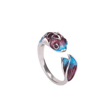 Винтидж Lucky Koi Fish Cyprinoid Отворен пръстен за жени Модни сребърни медни метални женски пръстени Парти бижута Подаръци