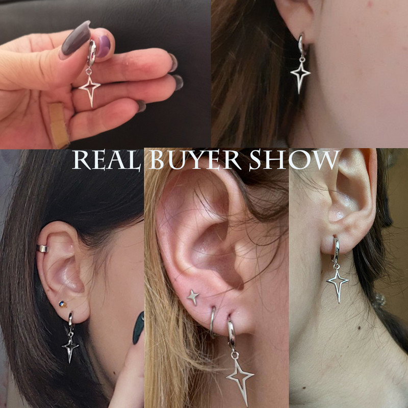 Медни метални капкови обеци в готически пънк стил Черен/сребърен цвят Звезди Cross Pendientes Мода за жени Мъже Рок бижута