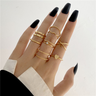 Set de inele cu inimă Boho de culoare aurie, 22 buc, pentru femei, inel de deget cu perle, cu cruce geometrică vintage, pentru femei, bijuterii la modă 2022