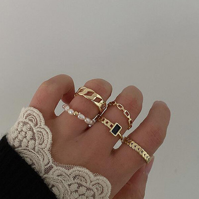 Set de inele cu inimă Boho de culoare aurie, 22 buc, pentru femei, inel de deget cu perle, cu cruce geometrică vintage, pentru femei, bijuterii la modă 2022