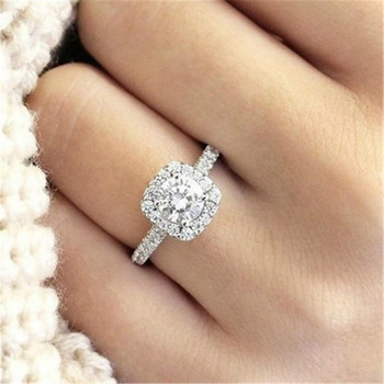 Романтичен обет Искрен ангажимент Годежни пръстени Изящни бели модни пръстени с бормашина Женска сватба Модерни бижута Най-добрите подаръци