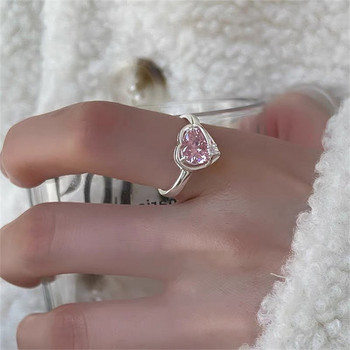 Корейска мода реколта розов циркон любов сърце пръстени обеци за жени момичета естетичен комплект колие бижута аксесоари на едро
