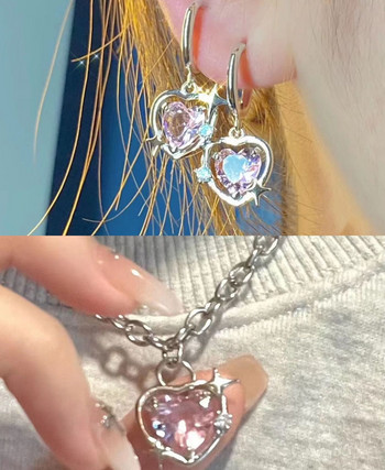 Κορεατική μόδα Vintage Ροζ Ζιργκόν Love Heart Rings σκουλαρίκι για γυναίκες κορίτσια Αισθητικό σετ Κολιέ Κοσμήματα Χονδρική Αξεσουάρ