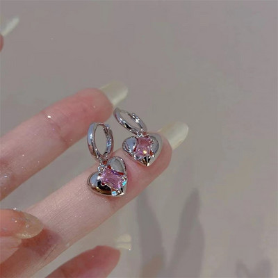 Корейска мода реколта розов циркон любов сърце пръстени обеци за жени момичета естетичен комплект колие бижута аксесоари на едро