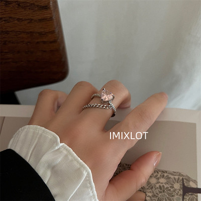 Корейска мода реколта розов циркон любов сърце пръстени обеци за жени момичета естетичен комплект колие бижута аксесоари на едро