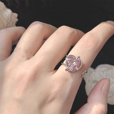 Корейска мода реколта розов циркон любов сърце пръстени обеци за жени момичета естетичен комплект колие бижута аксесоари на едро