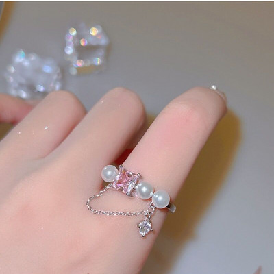 Корейска мода реколта розов циркон любов сърце пръстени обеци за жени момичета естетичен комплект колие бижута аксесоари на едро